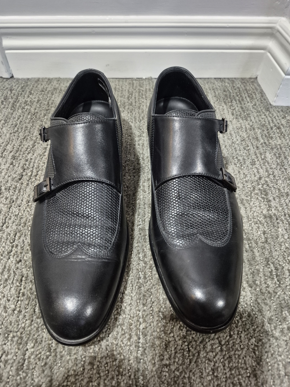 Hugo Boss Black Leather Double Monk Strap Dress Shoes